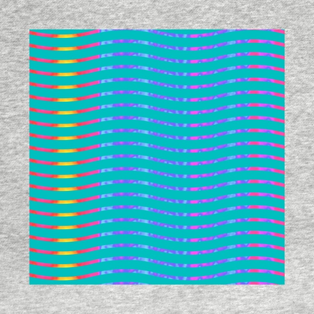 Wavy Lines Rainbow on Teal by ArtticArlo